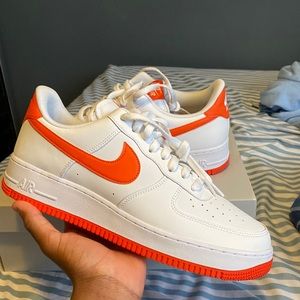 orange and white custom air force 1s